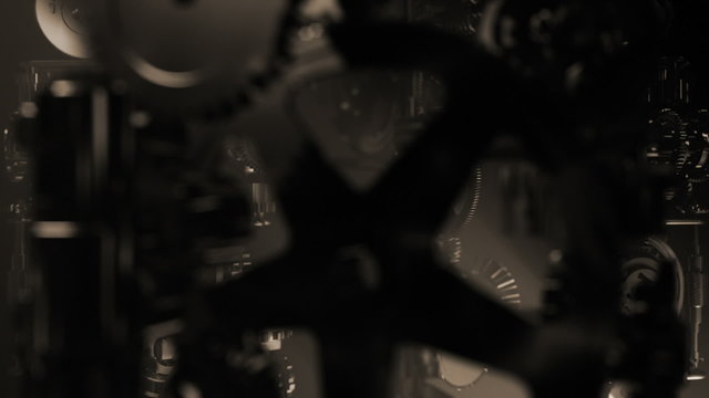 3d background with animated clockwork machinery. Seamless loop. Depth of field