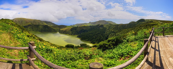 Fabulous view to lake on Azores island Flores