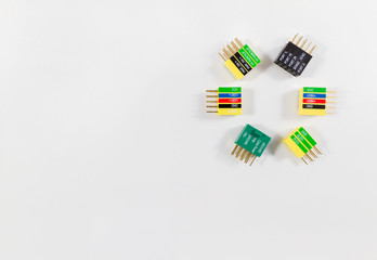 Colorful Computer  Connectors circular pattern on white closeup