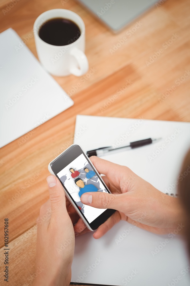 Poster composite image of businessman using smartphone at desk