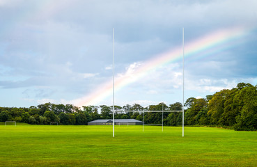 Naklejka premium Ireland, Dublin county, a rainbow on a rugby field in the Malahide garden