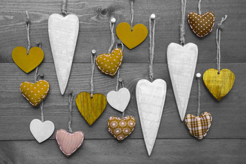 Yellow Hearts For Valentines Daecoration, Black And White Image