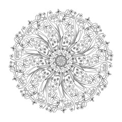 Circular ornament with flowers and berries: Lily of the valley,