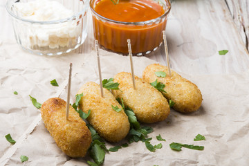 Ration of Croquettes. Typical Tapa of Spanish Cuisine with Rusti