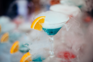 piramide of blue martini, closeup shot