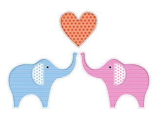 Illustration of two cute elephants with heart