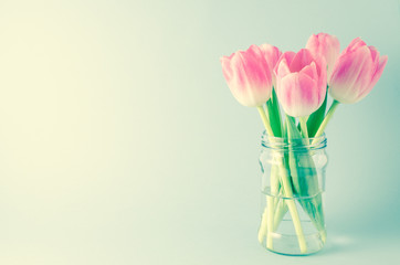 Beautiful pink tulips in jar