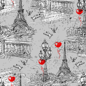 Paris. Vintage seamless pattern  3