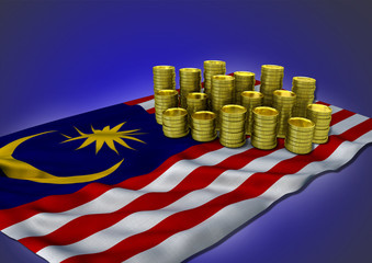 Malaysian economy concept with national flag and golden coins