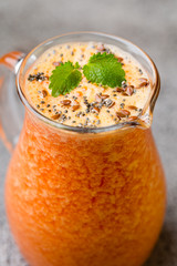 Red Orange Smoothie, decor mint leaves.