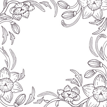 Vector daffodil flowers frame illustration, victorian style design