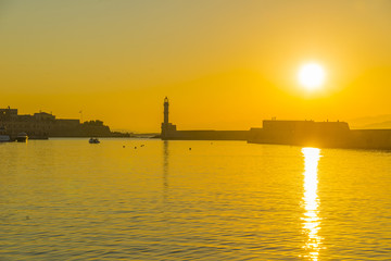 Naklejka premium Sunset at Chania, Greece