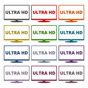 Ultra HD, Monitor, TV icons set 