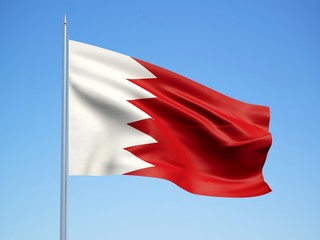 Bahrain 3d flag floating in the wind with a blue sky background 