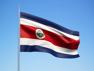 Costa Rica 3d flag floating in the wind with a blue sky background 