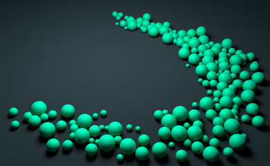 Turquoise Spheres Arranged in Crescent Shape on Dark Surface