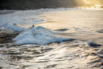 Vawy ocean with surfers