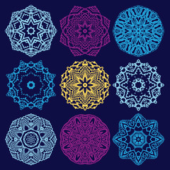 Collection neon snowflakes. Winter. Merry Christmas.