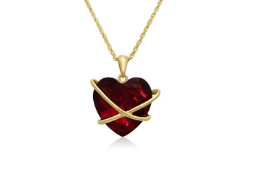 Fiery Ruby Red Heart Necklace in Yellow Gold