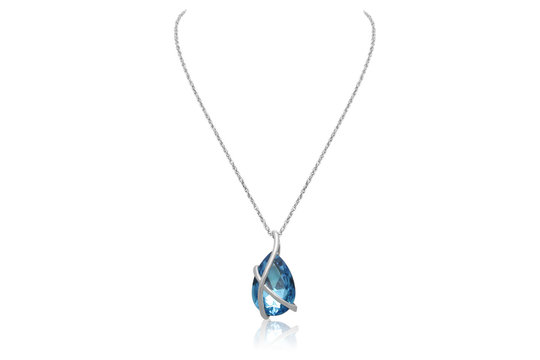 Beautiful Aquamarine Teardrop Gemstone Necklace in Silver Setting