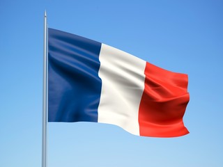 France 3d flag floating in the wind with a blue sky background 