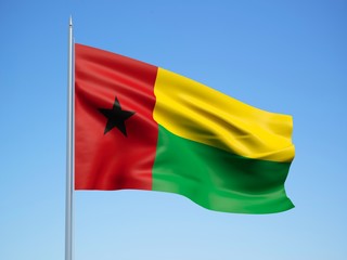 Guinea Bissau 3d flag floating in the wind with a blue sky background 