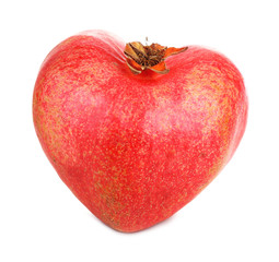 Juicy ripe pomegranate in heart shape, isolated on white