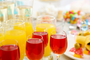 Different beverages, closeup