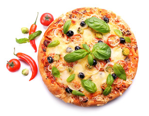 Delicious fresh pizza isolated on white