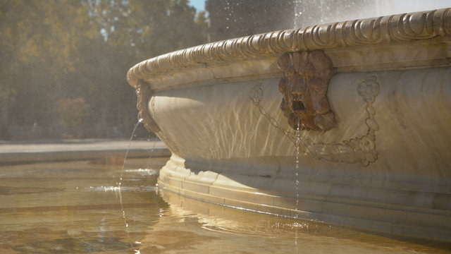 Fountain at Spain Square (Plaza de Espana) in the Maria Luisa Park, in Seville. It is a landmark example of the Renaissance Revival style in Spanish architecture.