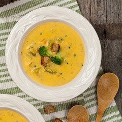 Broccoli Cheddar Soup. Selective focus.