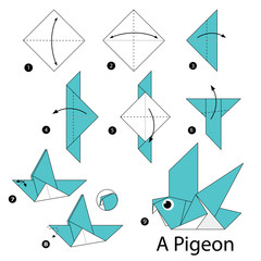 step by step instructions how to make origami A Bird. - obrazy, fototapety, plakaty