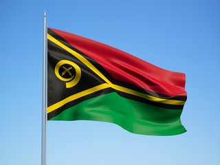 Vanuatu 3d flag floating in the wind with a blue sky background