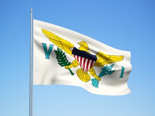 Virgin Islands 3d flag floating in the wind with a blue sky background