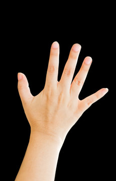 Woman hand, Right hand isolated on black background