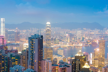 Fototapeta premium Panorama of Hong Kong skyline at night