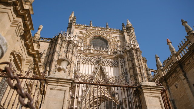 Door of the Prince at the Seville Cathedral, in Andalusia, Spain. It is the largest Gothic cathedral and the third-largest church in the world.