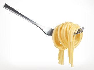 Pasta on fork, vector icon
