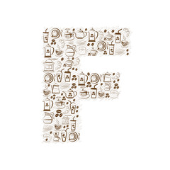 Abstract vector alphabet - F made from coffee icon