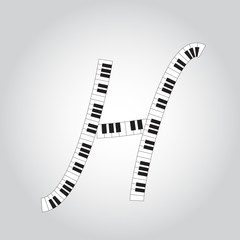 Abstract vector alphabet -  H made from  piano - alphabet set