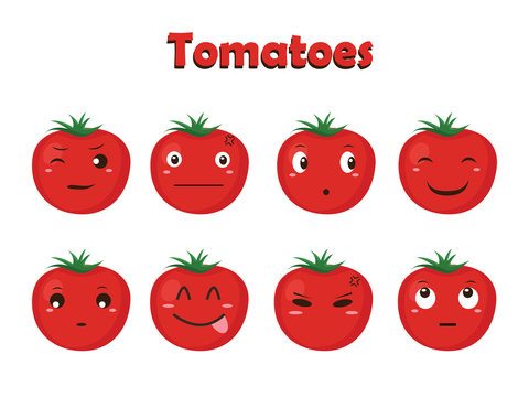 Vegetable Vector - Tomato Cartoon with  Different Expressions