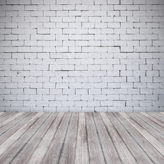 white brick wall and wooden floor texture background