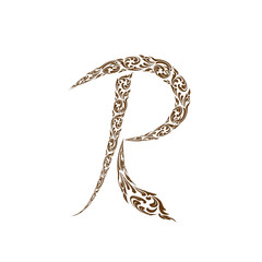Abstract vector alphabet - R  made from line thai art pattern  -