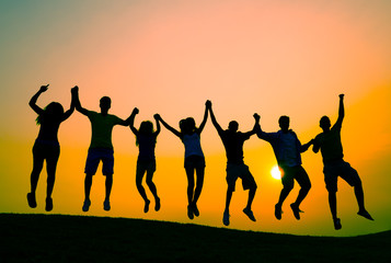 Students Youth Jumping Fun Celebration Concept