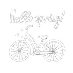 Fototapeta na wymiar Outline of a Bicycle with the words Hello Spring