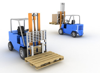 Two loaders with cargo on a white background