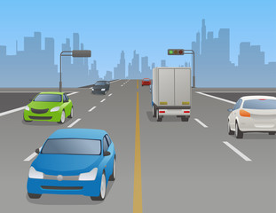 signalized intersection and various vehicle, vector illustration