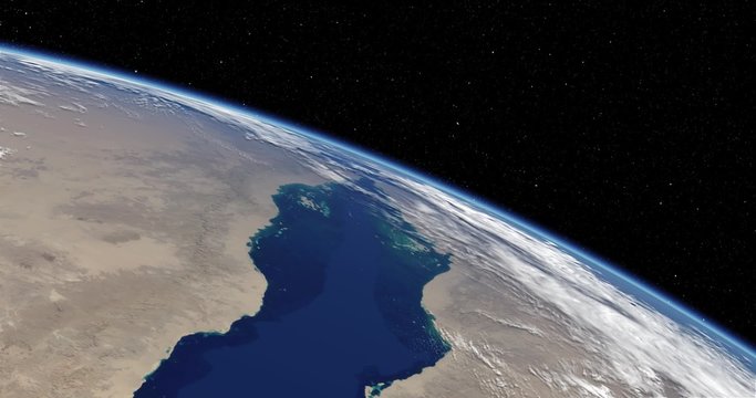 Simulated International Space Station earth orbit flyover of  the Red Sea (cloudless).  
Simulated International Space Station earth orbit flyover of  the Red Sea.  
