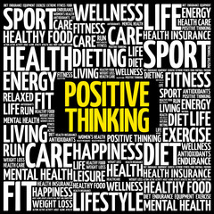 Positive thinking word cloud background, health concept