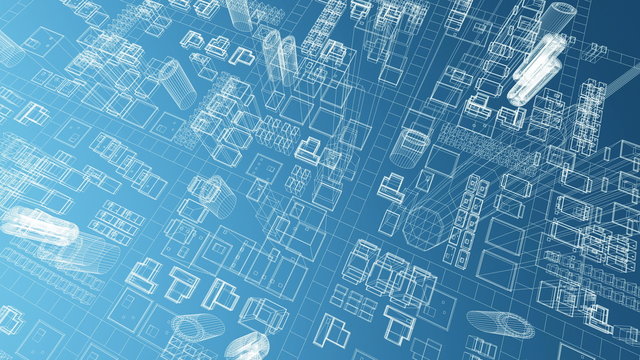 Blueprint of virtual growing city 4K